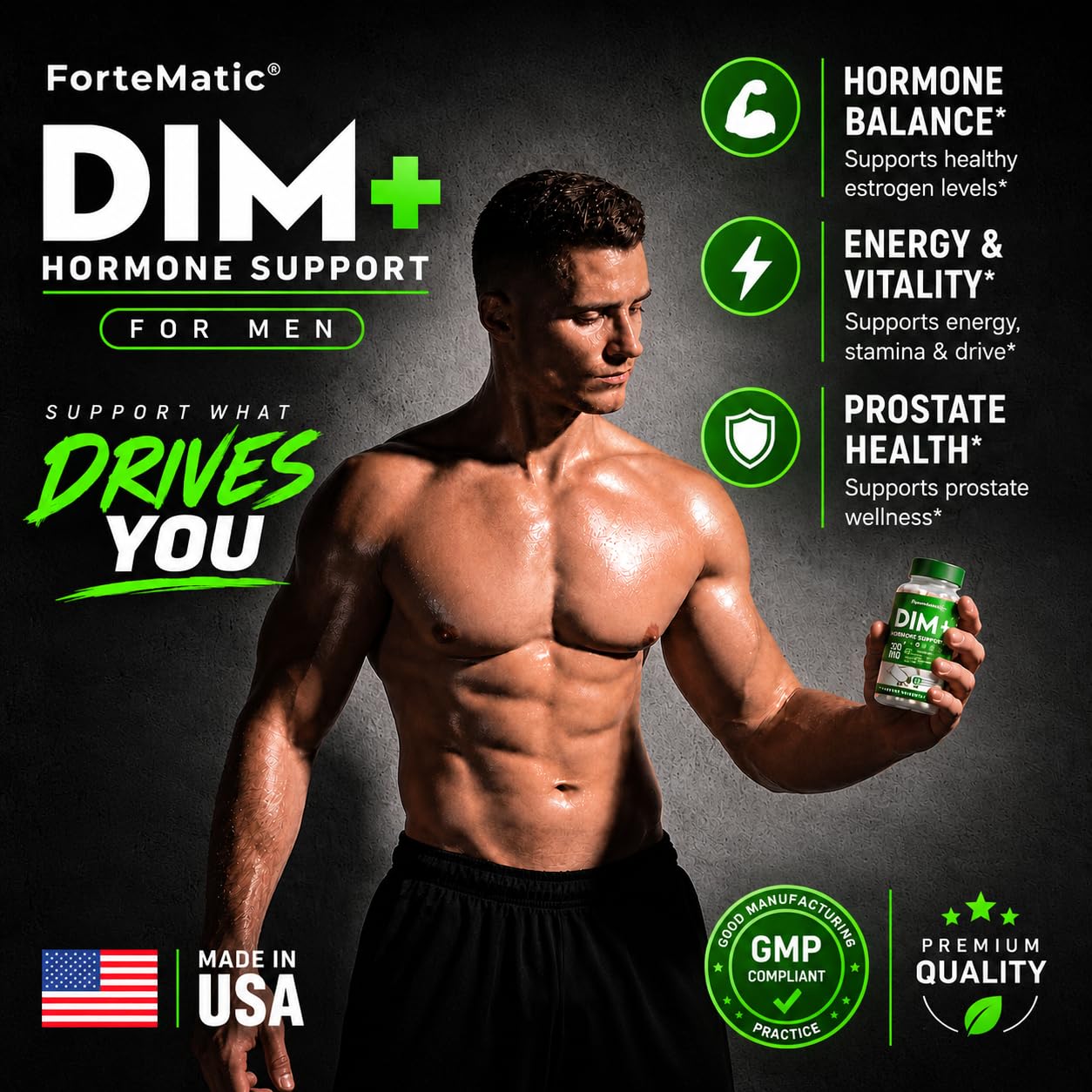 DIM Supplement for Men 300mg with Calcium D-Glucarate, Sulforaphane & Broccoli Extract – Hormone Balance & Estrogen Metabolism Support, Men’s Fitness & Vitality, Gluten Free, 60 Capsules — Amazon image 4
