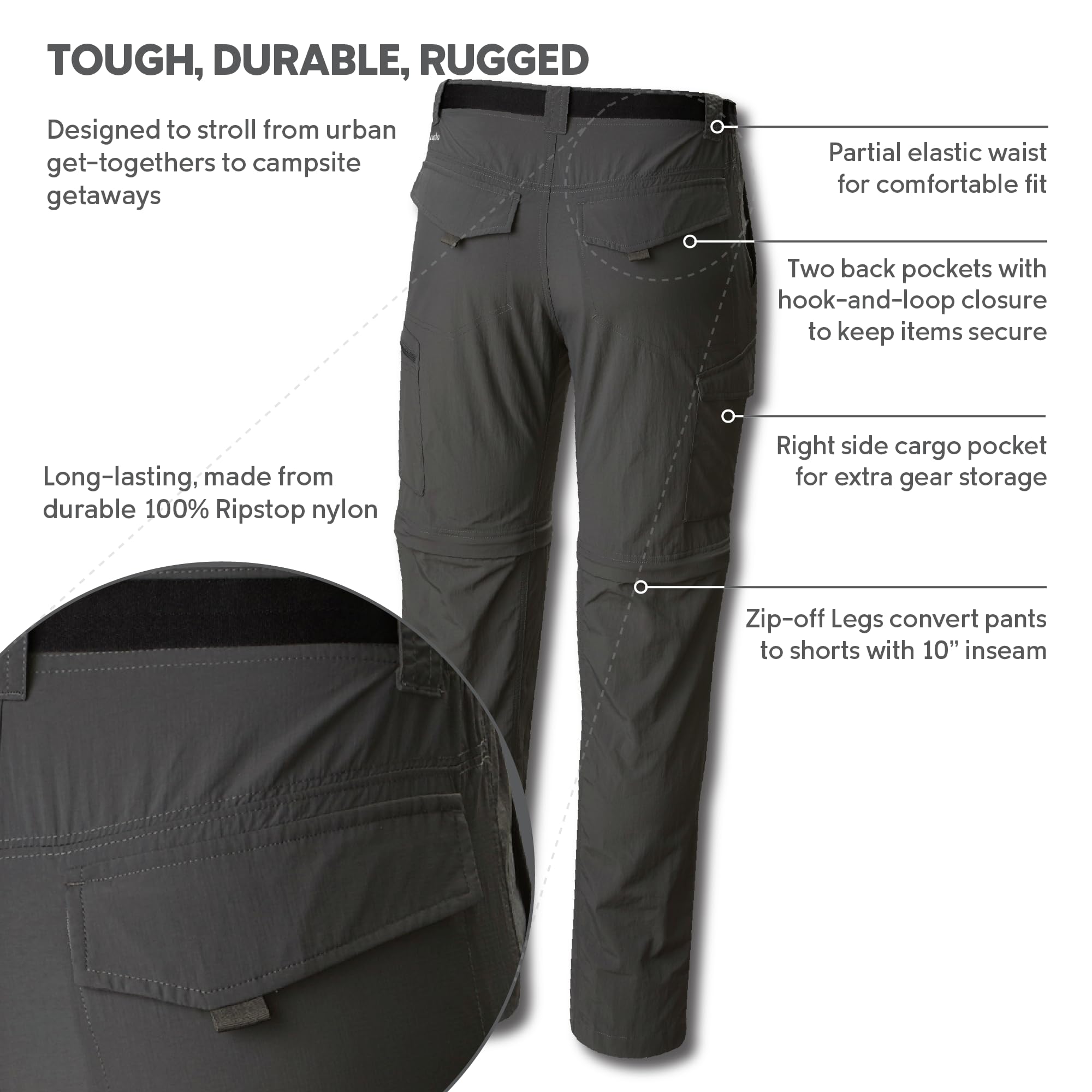 Columbia Silver Ridge Pantalon Convertible Homme Grill FR: L (Taille Fabricant: W34/L32)