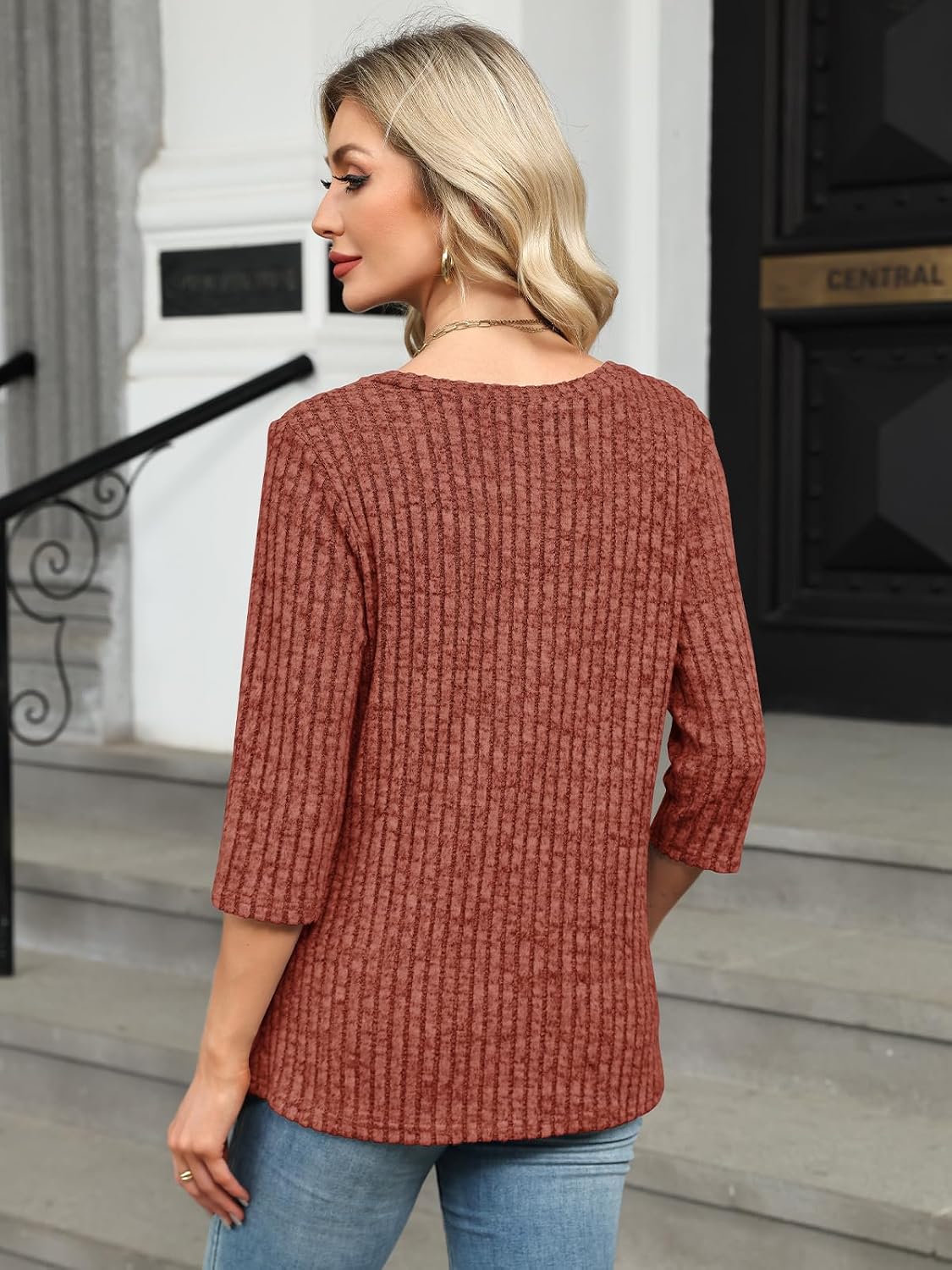 VUTRU Sweater for Women 3/4 Sleeve Henley Shirts Tunic Tops Loose Casual Blouses Fall Fashion Clothes 2025