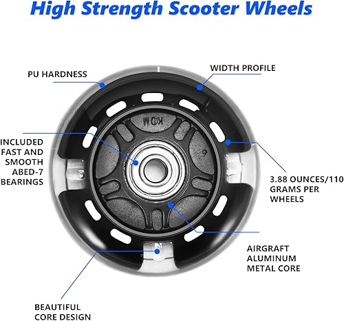 Miniatura 6 de Ruedas de repuesto para scooter, rueda de flash LED de 3.150 in, mini ruedas de patinaje para microscooter, luces traseras ABEC-7 de 3.150 in para