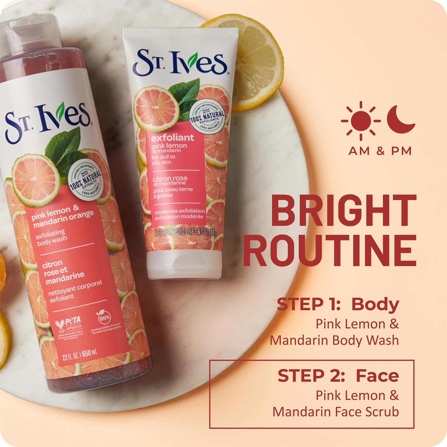 St. Ives Exfoliant Face Scrub 3-Pack – Skin-Brightening Pink Lemon & Mandarin for Glowing Skin, 6 Oz Ea