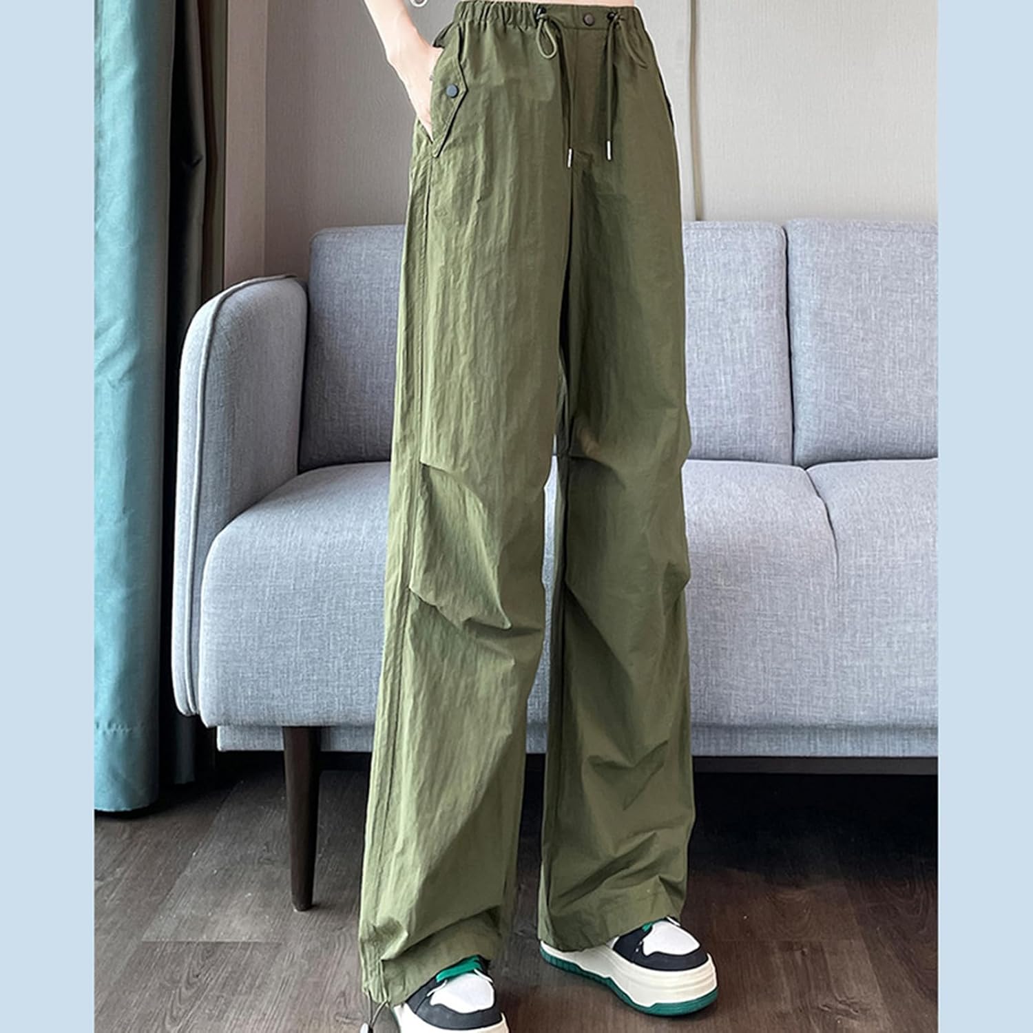 [HWQFM] カーゴパンツ レディース 夏 大きいサイズ ワークパンツ ワイドパンツ カジュアル オシャレ 薄手 夏用 無地 ズボ