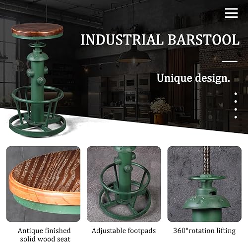 Miniatura 4 de Topower Taburete de bar de cocina con fondo redondo industrial antiguo, altura ajustable, estilo retro, vintage, elegante, tubería de agua, diseño
