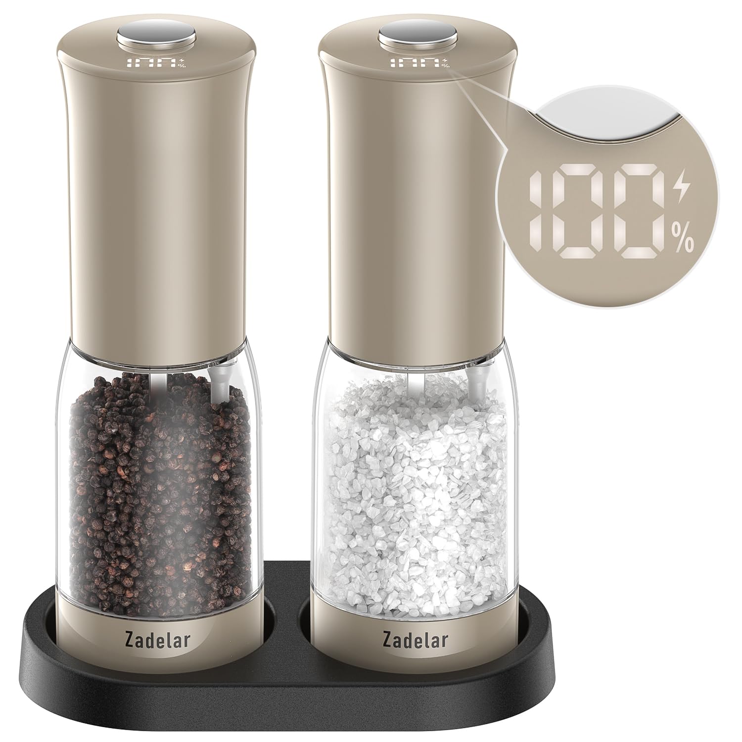 Zadelar Electric Salt and Pepper Grinder Set Khaki