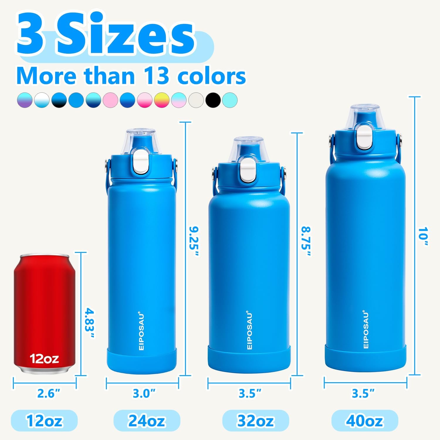 Insulated Water Bottle with Lid & Boot & Stickers, 24 oz Stainless Steel Sweat Free Bottle Keep Cold 24H, BPA-Free Sports Wide Mouth Water Bottle, Blue - Image 8