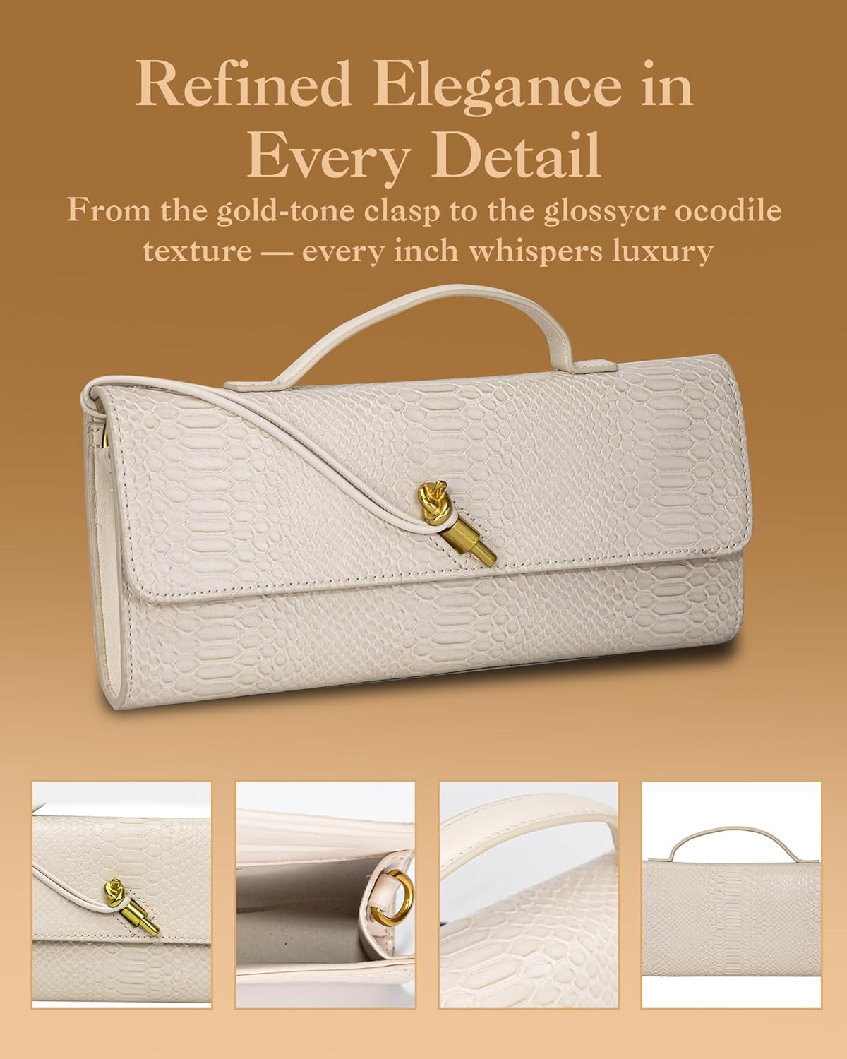 Elegant Evening Clutch Purse for Women – Structured Crocodile PU Leather Handbag for Wedding & Formal Party - Image 4