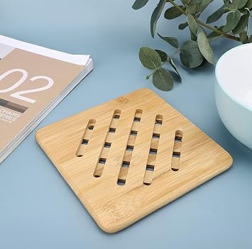 Busstier Bamboo Trivet Heat Resistant Wooden Cookware and Pan Coasters Anti-Slip Kitchen Serving Product (Square)
