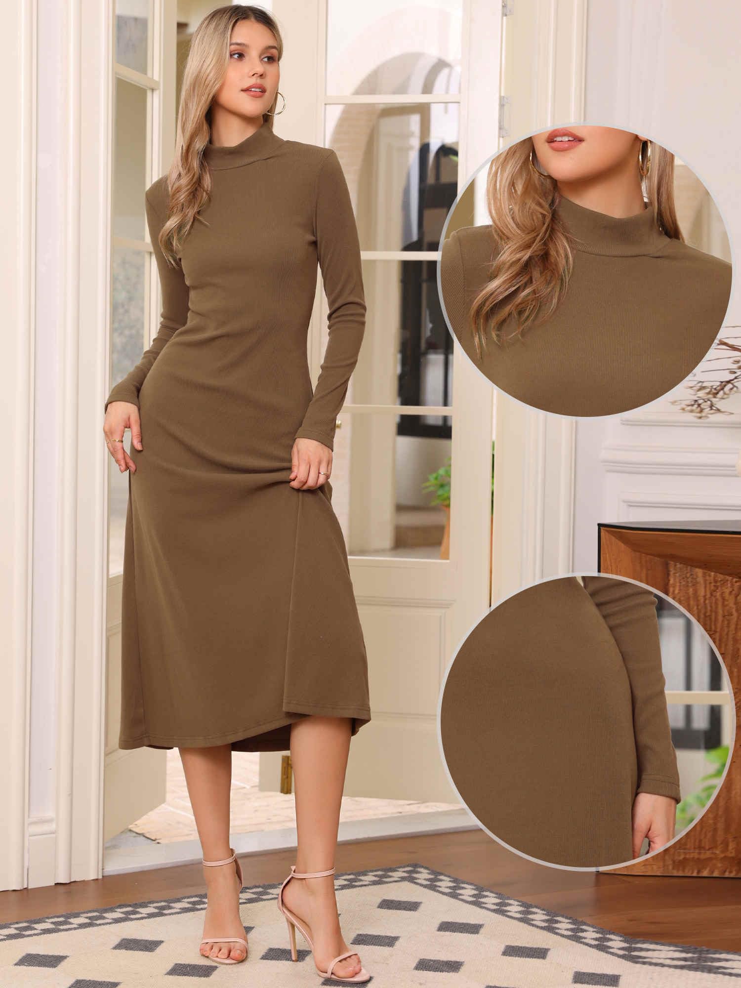 Allegra K Robe pull pour femme col roulé 2025 manches longues en tricot côtelé
