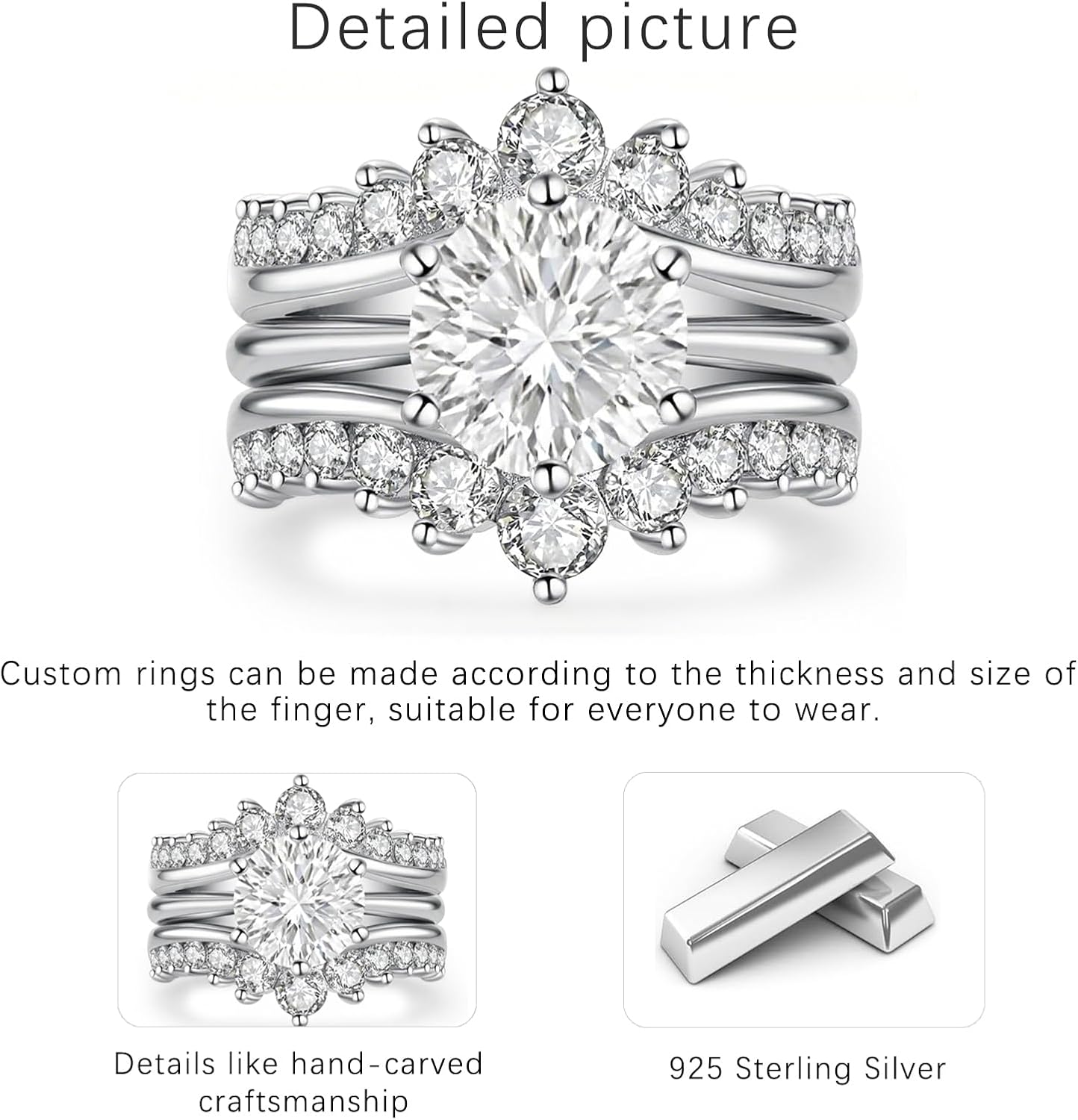 3-5 CT Round Cut Moissanite Engagement Ring Set 10K 14K 18K White/Rose/Yellow Gold Moissanite Wedding Ring Set Anniversary Promise Ring for Wife and Her