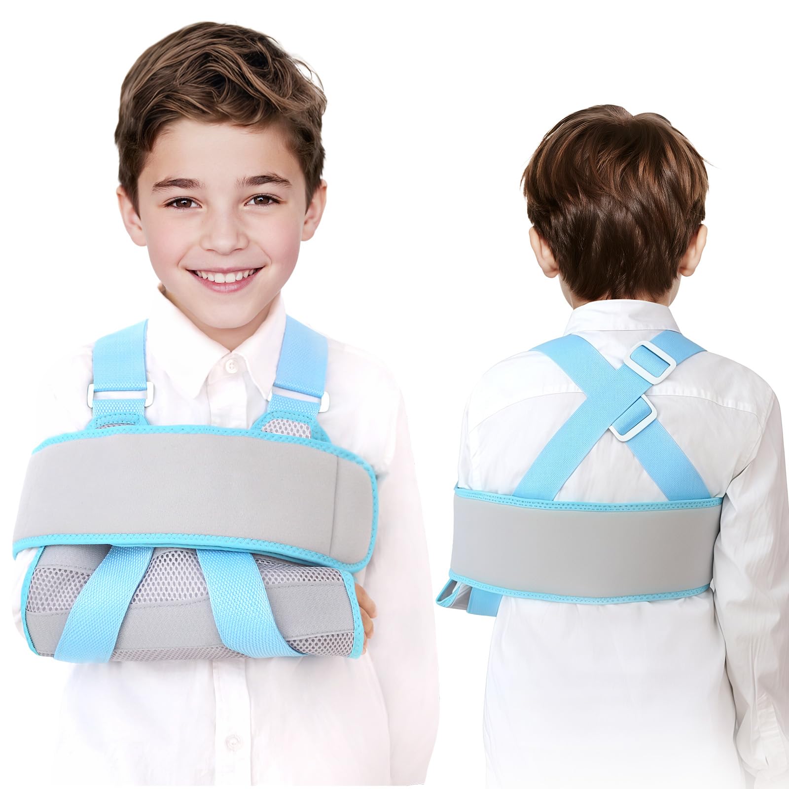 ENLUNTRA Armschlinge für Kinder,Kinder-Unterarmschlinge,Verstellbarer, atmungsaktiver Ellenbogenstützgurt,Geeignet für die Genesung nach Armfrakturen und Ellenbogen-/Schulterverletzungen.grau.XS