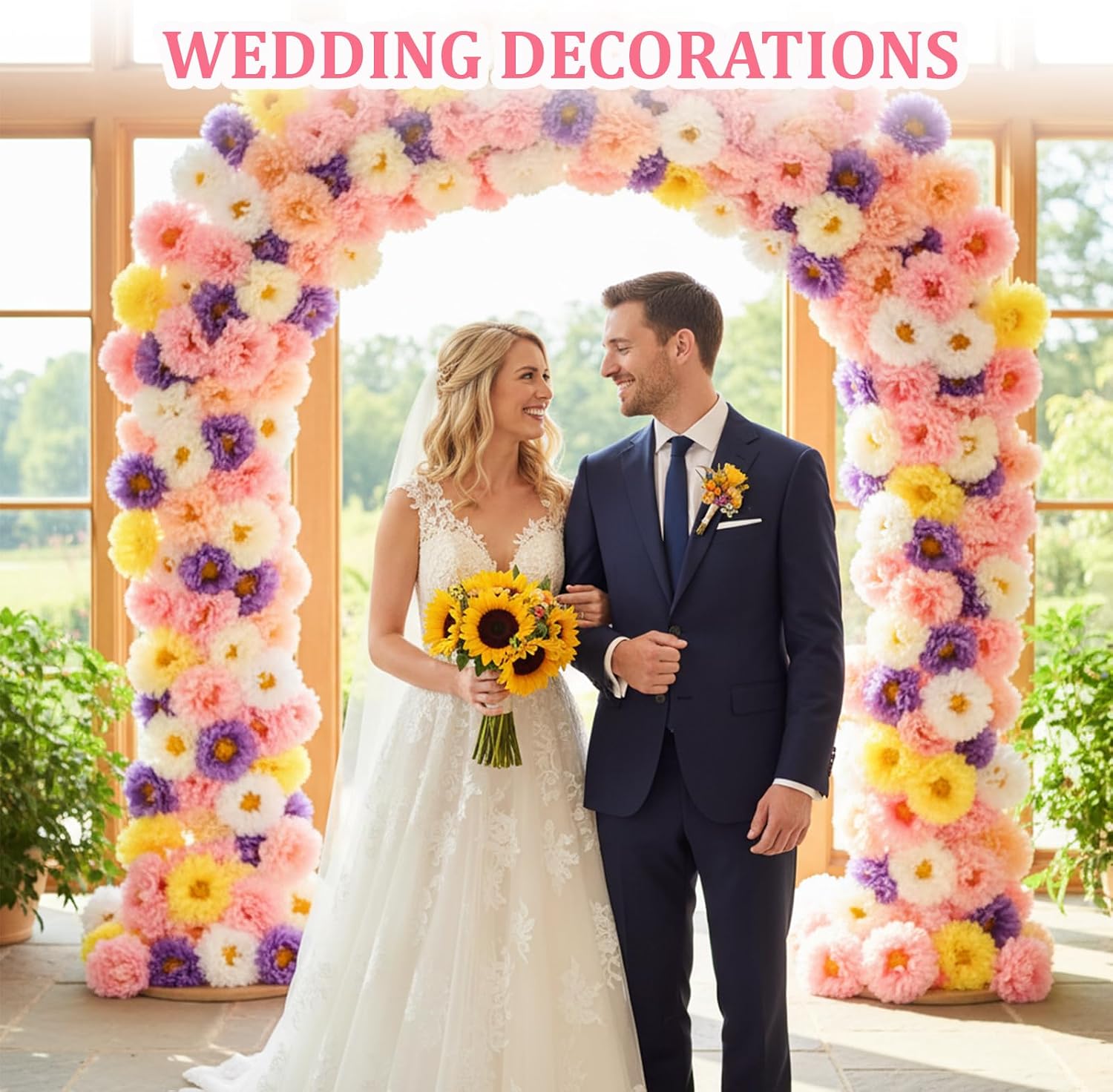 12 Pcs 14 inch Tissue Paper Flowers Decorations for Wall Large Paper Flowers Craft Pom Poms Flower Birthday Decorations Giant Floral Daisy Themed Party Decoration for Wedding Backdrop Garden(6 Colors)