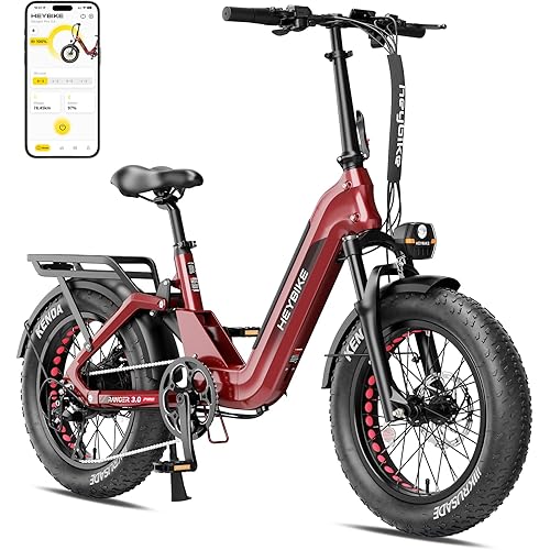 Heybike Ranger Foldable Electric Bike for Adults, 1200W/1800W Peak Motor, 28/32MPH E Bike, 55/90 Miles Range, 20"x4.0" Fat Tire Ebike with Removable Battery, Hydraulic Brakes for Snow, Beach,Commuting