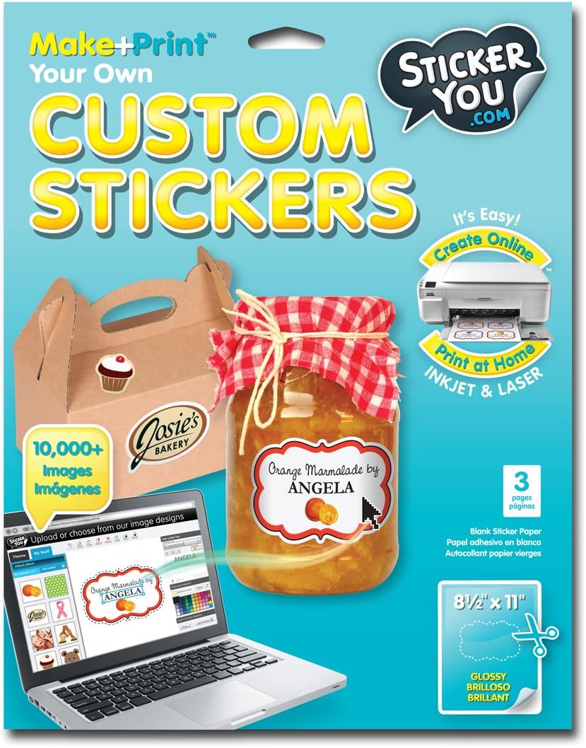 StickerYou 2341 "Design Your Own Stickers Glossy Sheet, 3-Piece