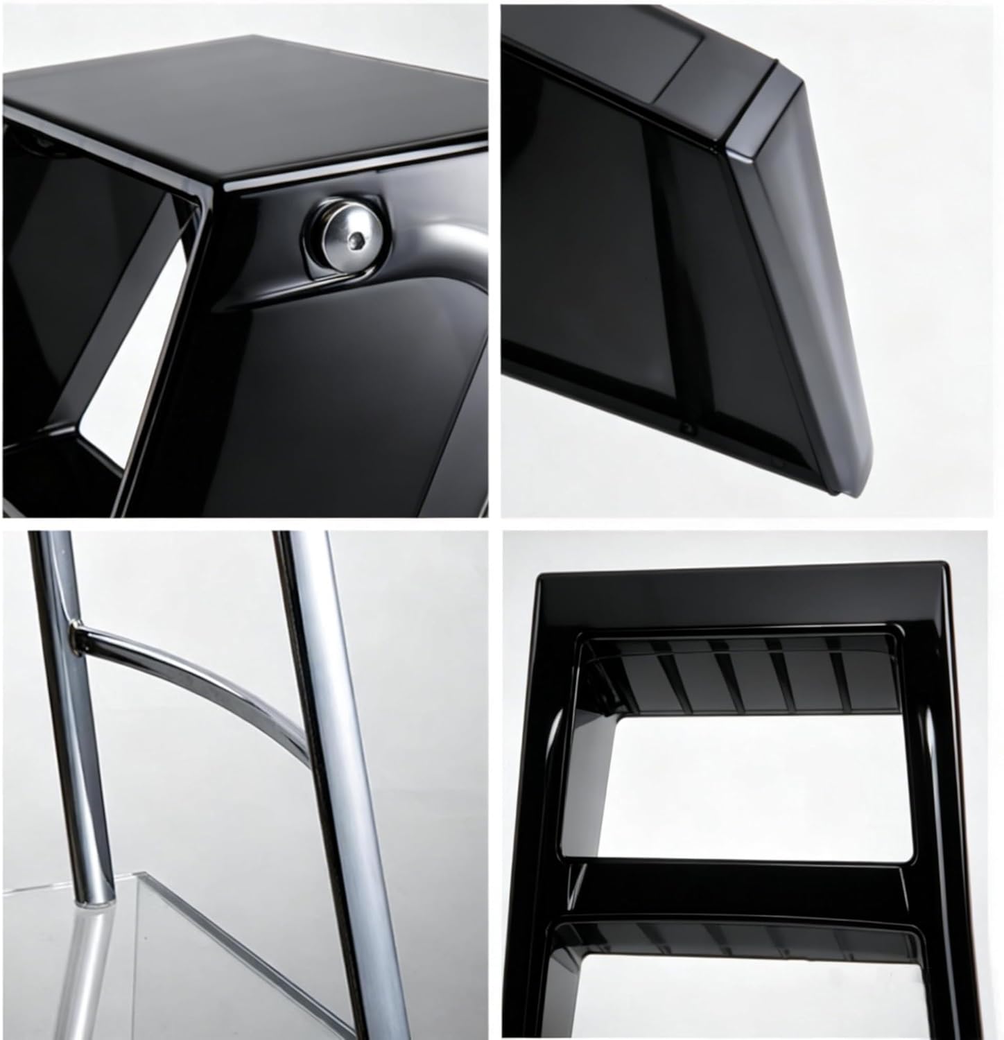 L44xW52xH63cm Black Portable Three-Step Ladder Acrylic Folding Step Stool Multi-Function Storage Rack Plastic Step Stool Chrome-Plated Triangular Support
