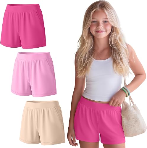 YooAurvox 3 Pack Girls Athletic Shorts, 3-Color, 15-16 Years