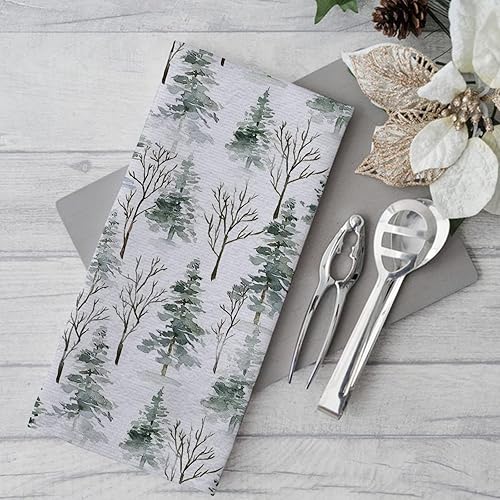 Miniatura 10 de Seliem Snowy Winter Wonderland - Toalla de cocina con copos de nieve, pino y copos de nieve, oso de renos en acuarela, camachuelo, bosque, animales,