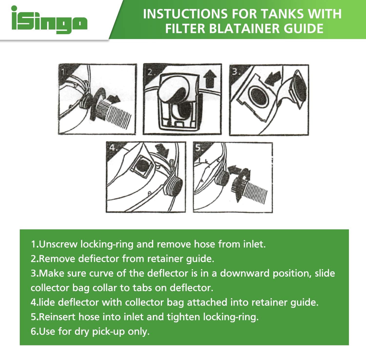 iSingo 5-8 Gallon Replacement Filter Bags for Shop Vac Vacuum Type E - 9066100, 90661, 9066133, Type H for S90671 9067100 9067133; VF2004, VHBS VDBS High- Efficiency Disposable Vaccum Collection Filter Bags, 15 Pack