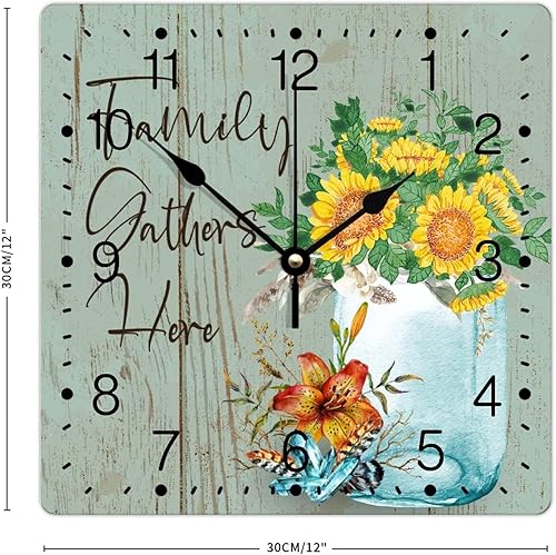 Miniatura 9 de Reloj de pared de PVC para la familia, con diseño floral de girasol, 12 pulgadas, funciona con pilas, único cuadrado de PVC, para el hogar, oficina,