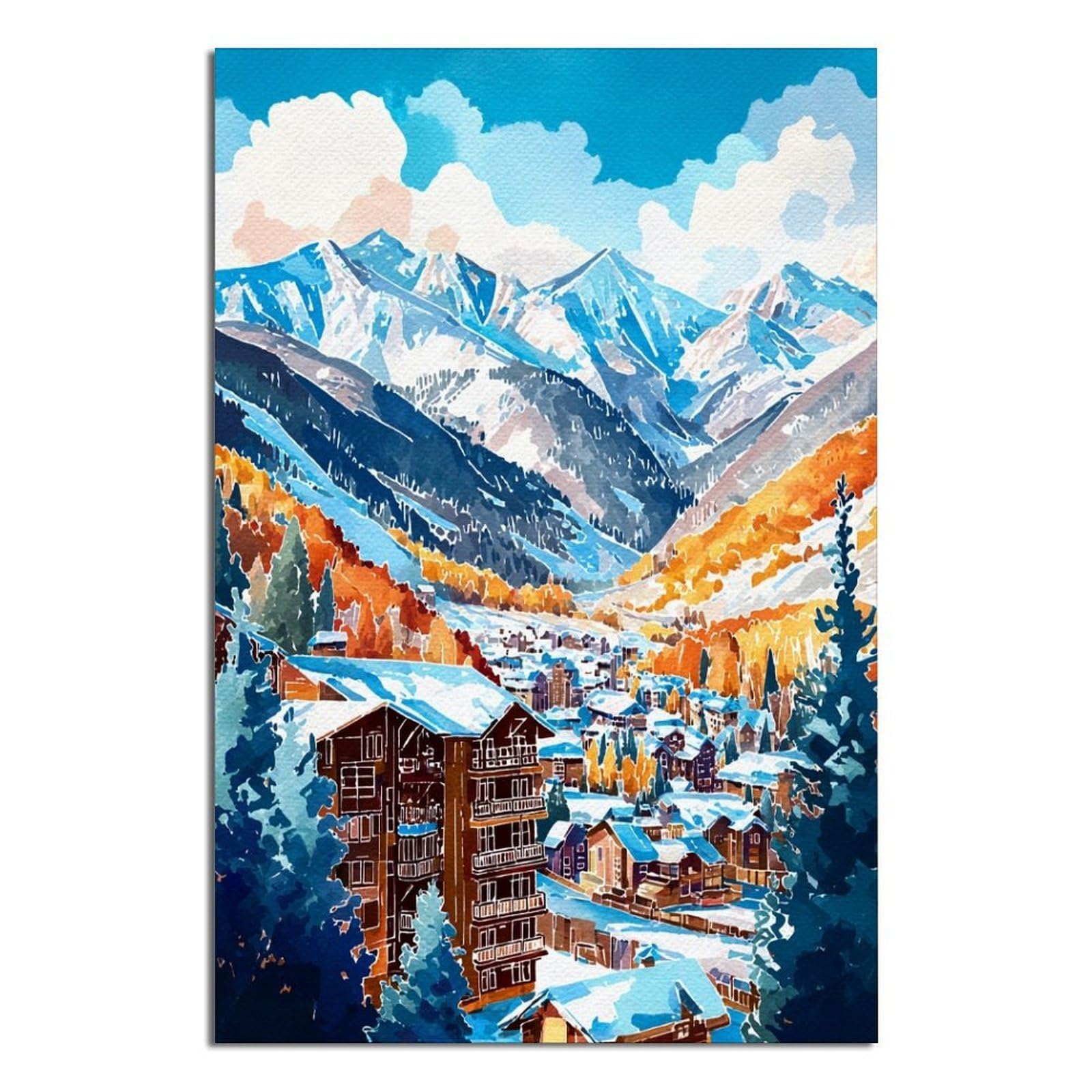 Telluride Ski Posters 24x36inch(60x90cm) Vintage Watercolor Canvas Art
