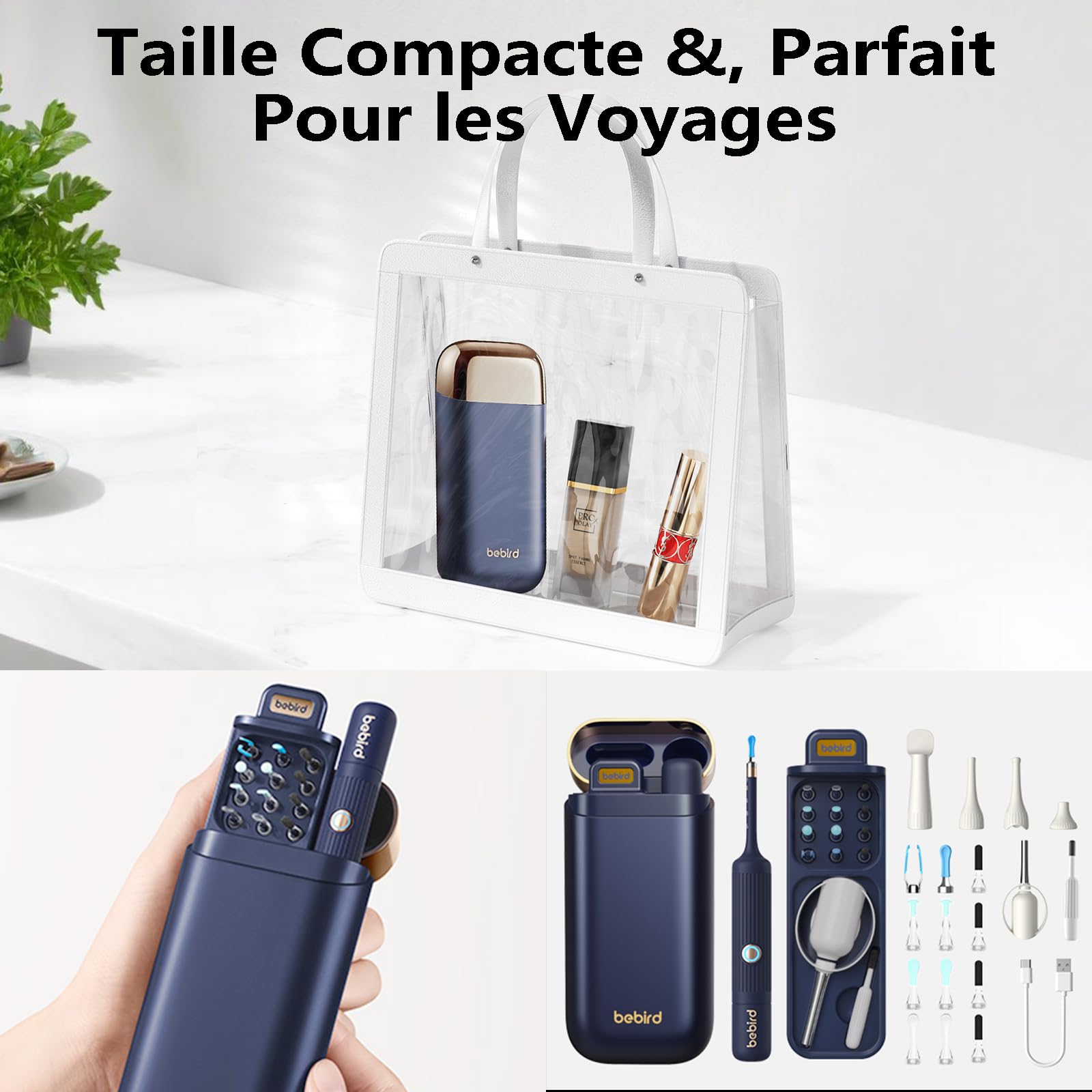 Otoscope Sans Fil Flexible, Kit de Nettoyage D'oreilles Portable Pour Adultes/Enfants (Bleu givré, I35R-FR)