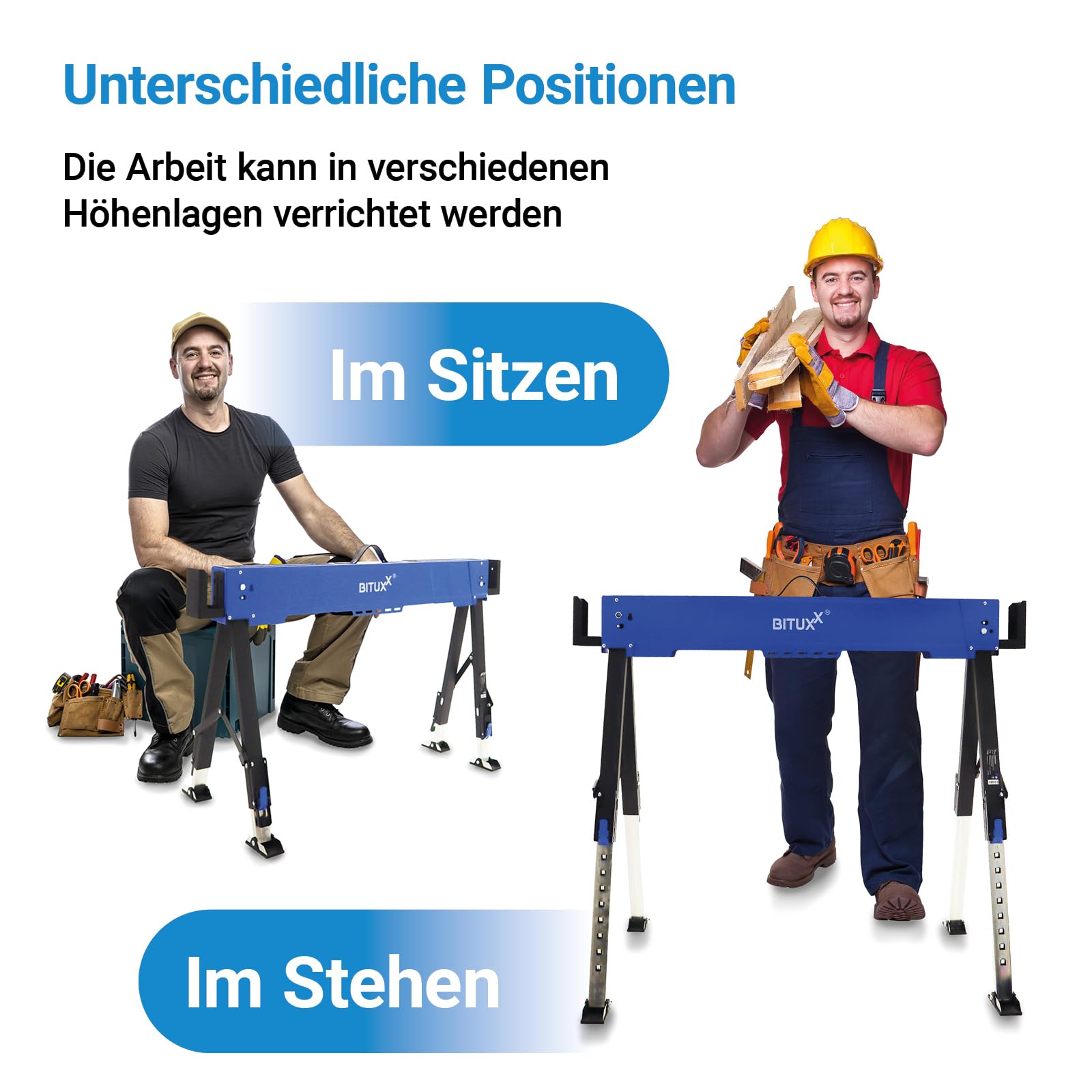 Bituxx 2X Arbeitsbock Bock Gerüstbock Klappbock Tischbock Malerbock 600Kg Klappbar Höhenverstellbar 62-87cm
