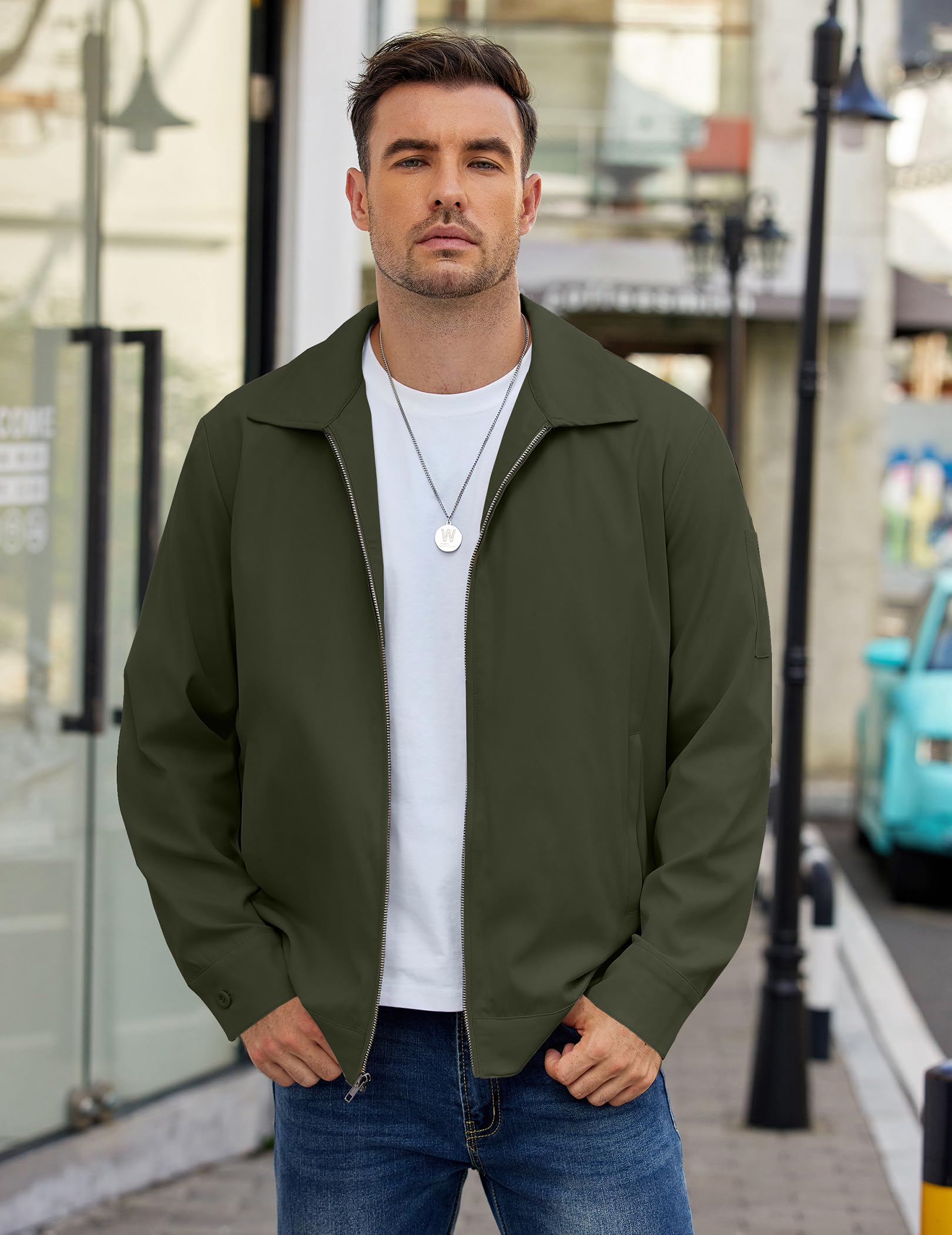 COOFANDY Eisenhower, giacca leggera da uomo, con cerniera, da lavoro, ufficio, abbigliamento casual da golf