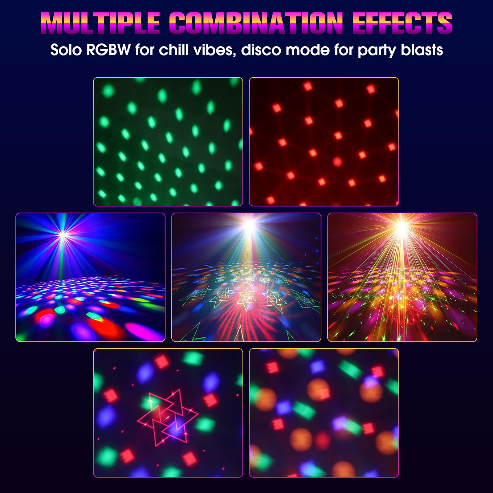 Luci da discoteca LED RGB 6 in 1 con supporto e telecomando, controllo musicale, portatili per feste ed eventi