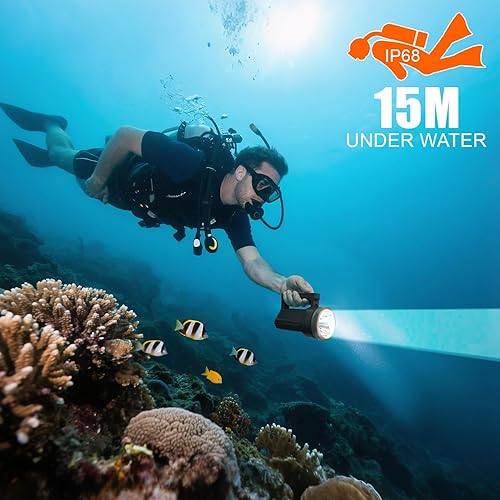 Miniatura 5 de Linterna de buceo recargable con pantalla de alimentación, IP68 impermeable y sumergible, interruptor doble, 4 modos, reflector LED portátil para