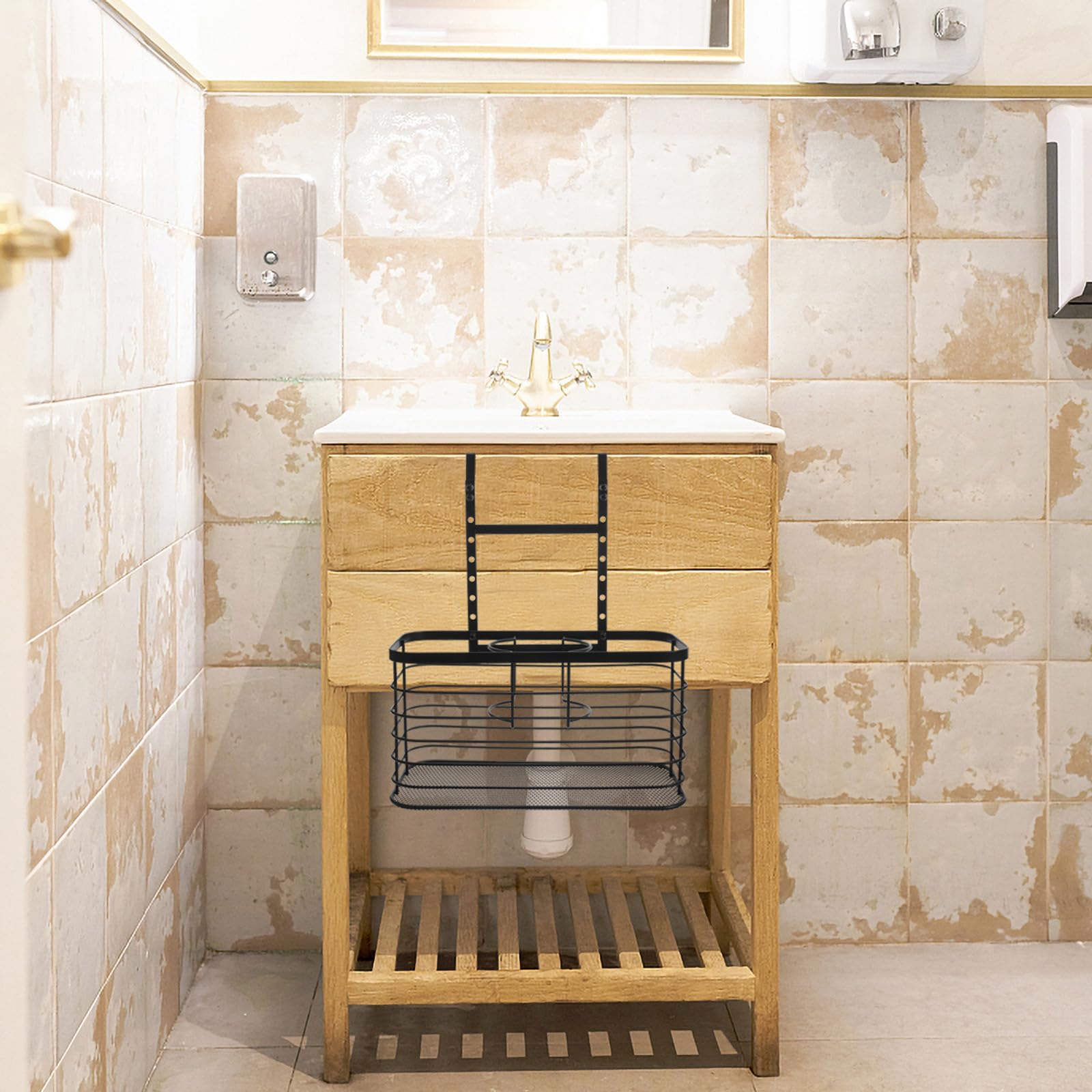 Gadpiparty Soporte para Secador de Pelo, Portaherramientas Cabello Ajustable, Hierro, Negro, Montaje sin Perforar, Organizador de Baño para Secador de Pelo