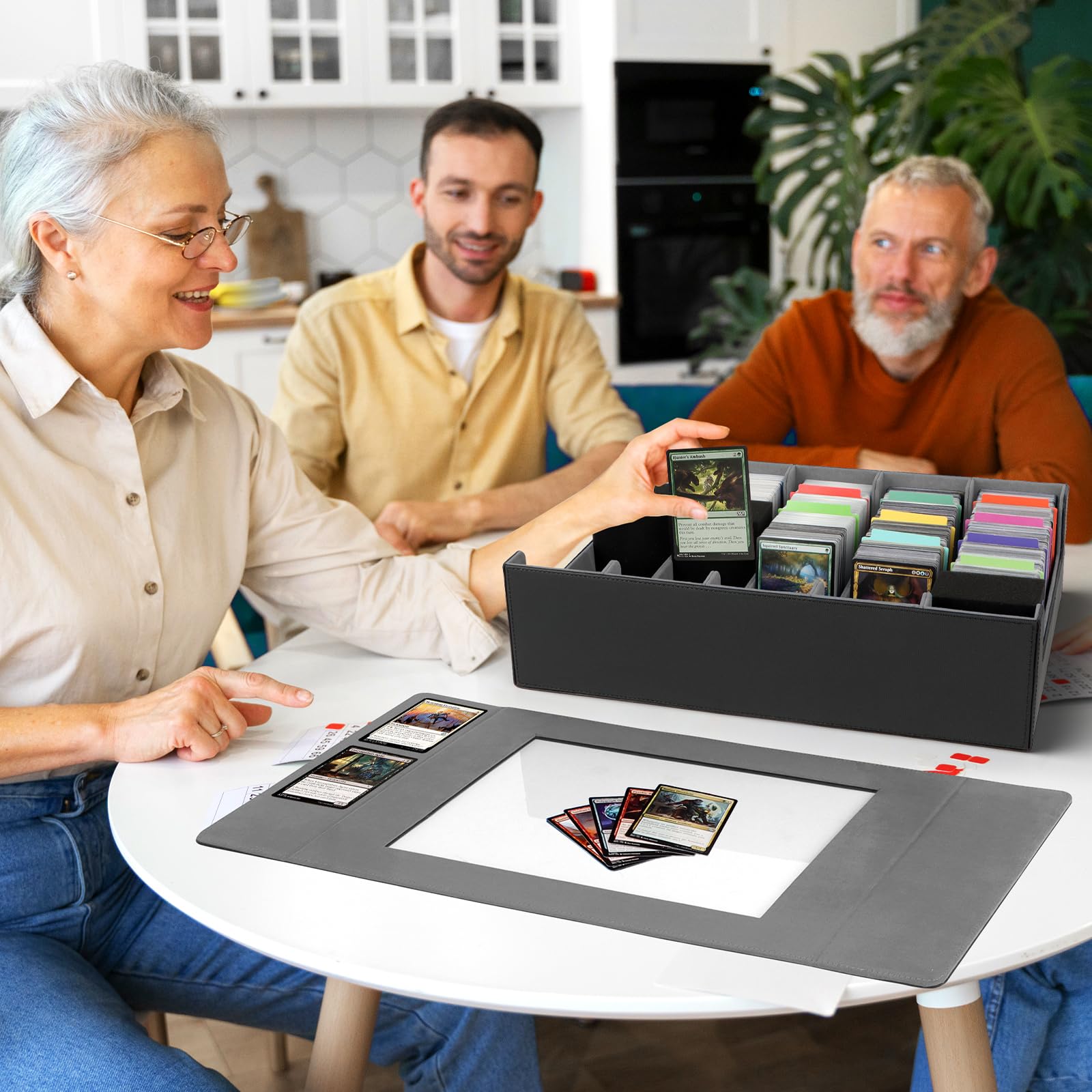 AOBOPLE Boîte de 5 Rangées Rangement de Cartes Pour 3900+ Cartes, Avec 48 Intercalaires et 5 Supports en Mousse, Boîte Rangement Carte Magnétiques de Qualité Supérieure,Rangement Cartes de Sport(Gris)