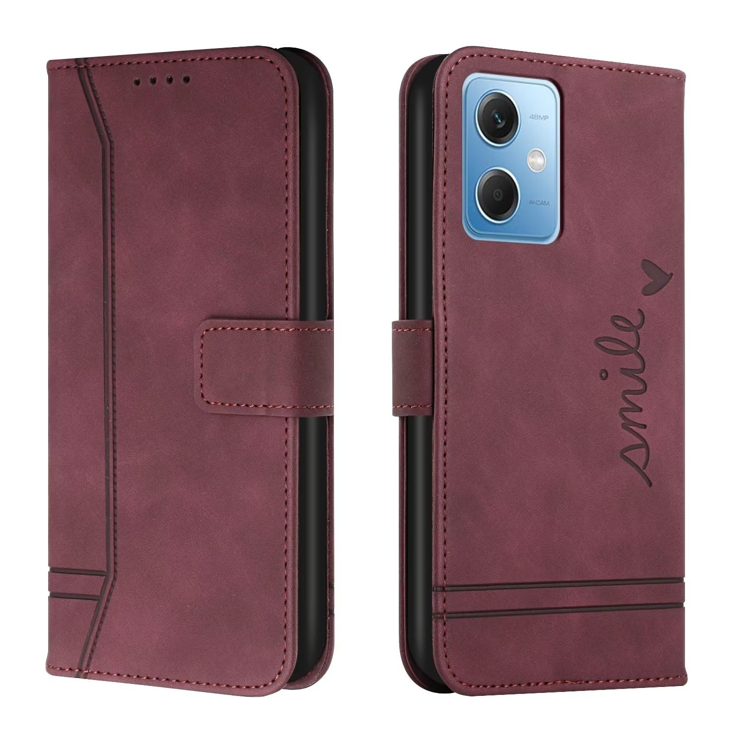 SLWYF Cover Compatible con Xiaomi Redmi Note 12 5G/Poco X5 5G, Retro Flip Caso in PU Pelle Premium Portafoglio Custodia Resistente Protezione Chiusura Magnetica Case per Xiaomi Poco X5 5G - Rosso