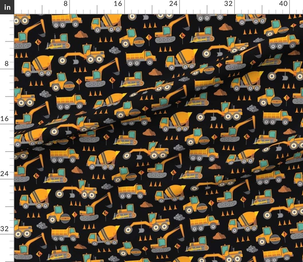 Spoonflower Fabric - Scatter Large Black Construction Truck Printed on Petal Signature Cotton Fabric by The Yard - Sewing Quilting Apparel Crafts Decor