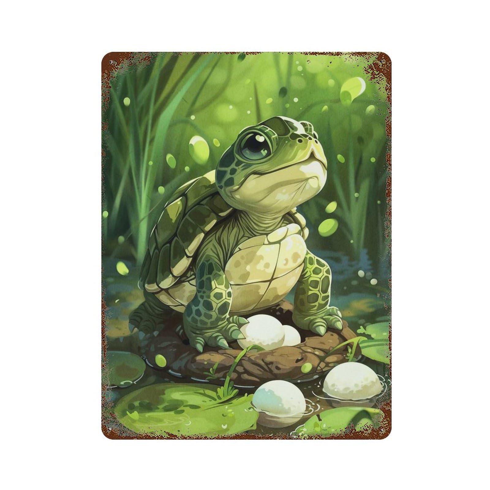 Cute Turtle Aged Metal Wall Plaque 15.7"x11.8", Industrial Home Decor for Pub, Kitchen And Man Cave Decor