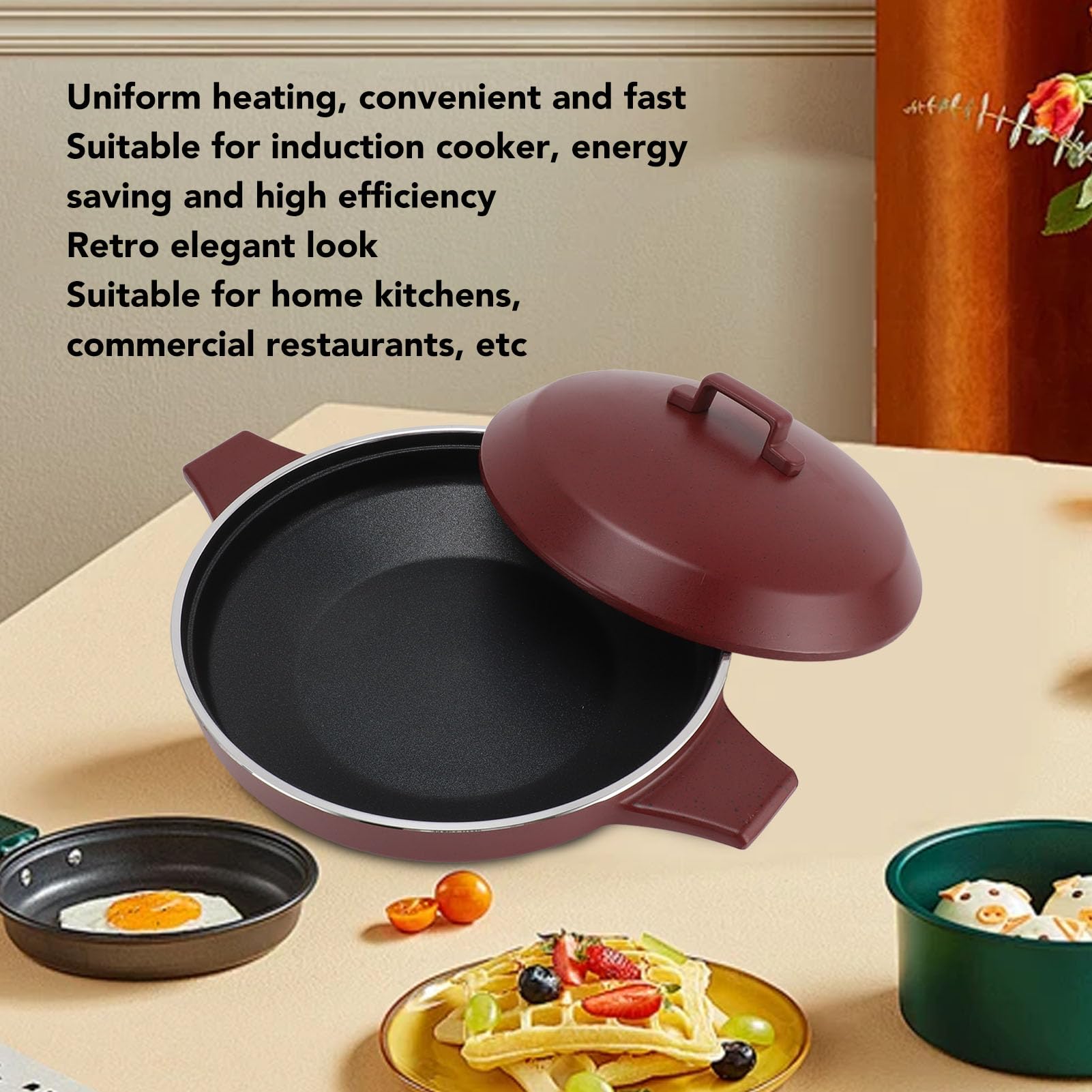 Olla de Aleación de Aluminio, Utensilios de Cocina Vintage Multifuncionales para Pescado con Asa, Antiadherente, Esencial para Cocina de bajo Consumo, para el Hogar, Comercial