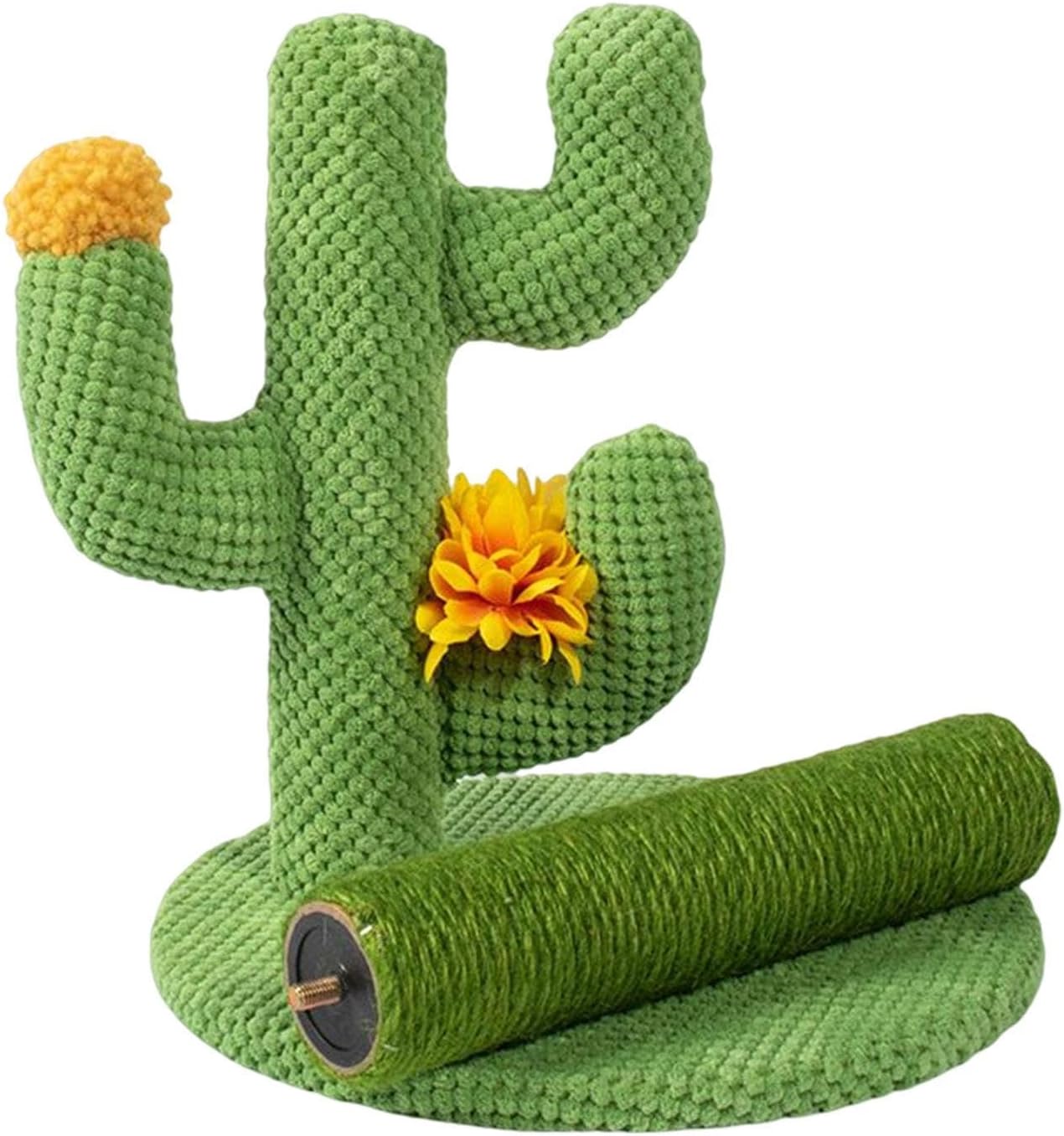 Tall Cat Scratch Tower - Indoor Cactus Sisal Post, Green Clawing Pole | Kitten Play Tree Protecting Couch Carpets Chairs, Stable Activity Stand with Pad Hanging Toy for Felines
