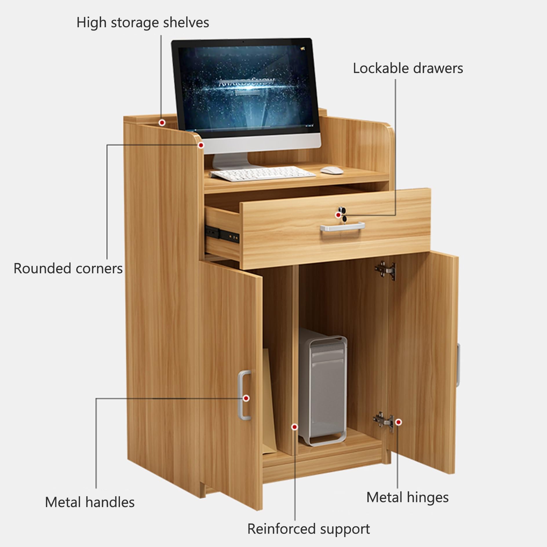 Bureau de réception verrouillable pour salons de coiffure et cliniques - Design moderne - Meuble de réception élégant pour bars et salons de beauté - Solution de rangement sécurisée