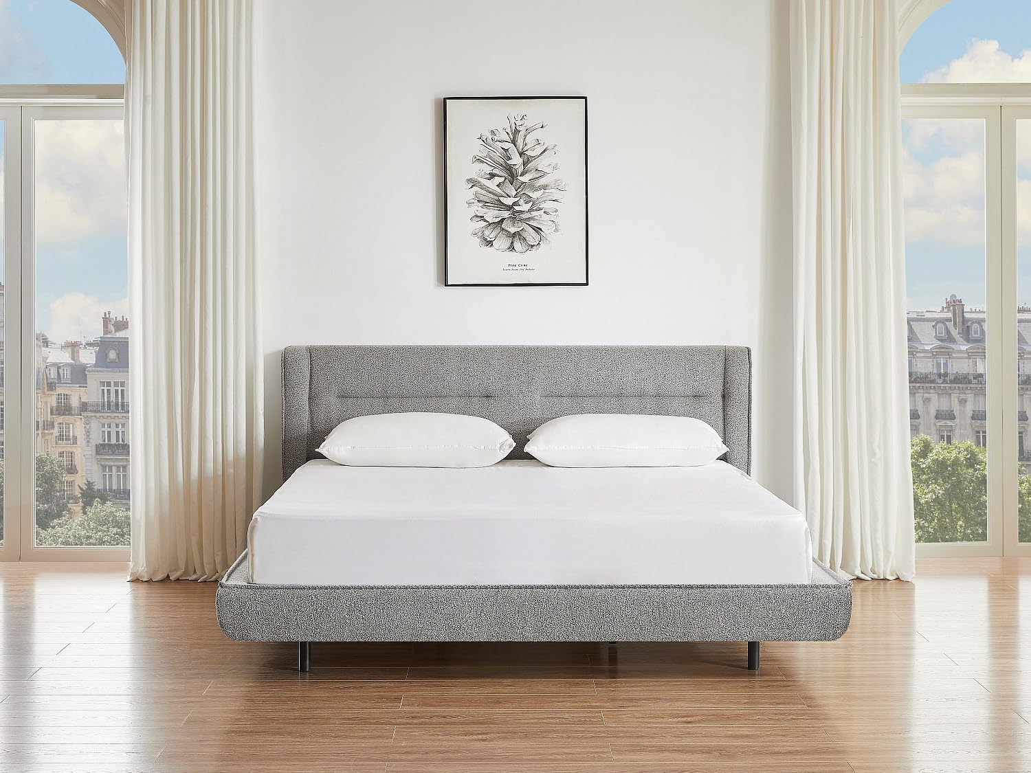 Vente-unique - Lit 180 x 200 cm - Tissu Bouclette - Gris - ISYDE