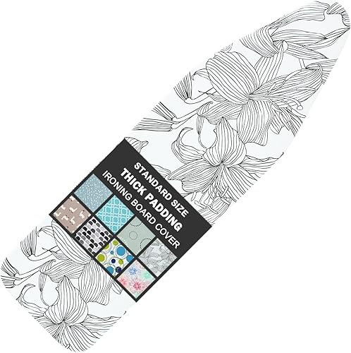 Miniatura 7 de Funda para tabla de planchar y almohadilla de tamaño estándar de 15 x 54 pulgadas, 3 pares de correas de cierre de velcro, bordes elásticos,