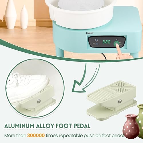 Miniatura 3 de Huanyu Rueda de cerámica eléctrica de 10 pulgadas Máquina formadora de ruedas de cerámica Pantalla LCD de 350 W y pedal de pie de aleación de