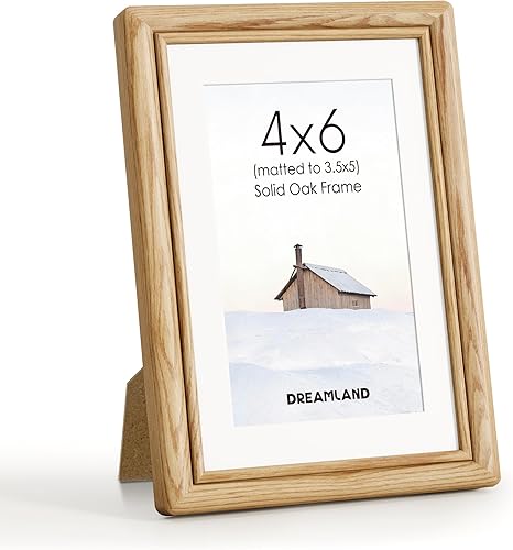 Dreamland Portarretratos de 4 x 6 pulgadas, marcos de fotos de madera de roble macizo con vidrio templado de alta calidad, marco de esquina redonda