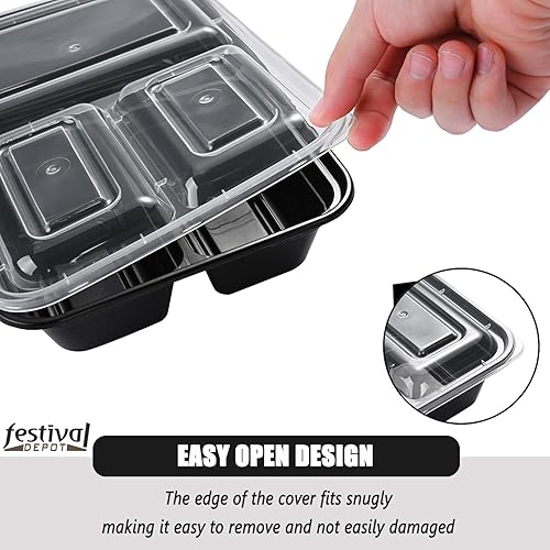 Miniatura 4 de Sports Festival Paquete de 12 recipientes para preparación de comidas, caja Bento de 43 onzas, 3 compartimentos divididos, duraderos, apilables,