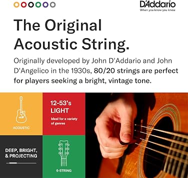 Daddario Ej11 Acoustic Guitar String Set, 80/20 Bronze, Light Gauge,