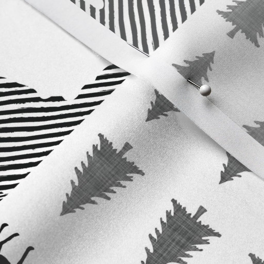 Spoonflower Fabric - Baby Baby Blanket Black and White Monochrome Woodland Moose Trees Printed on Satin Fabric by The Yard - Sewing Lining Apparel Fashion Blankets Decor