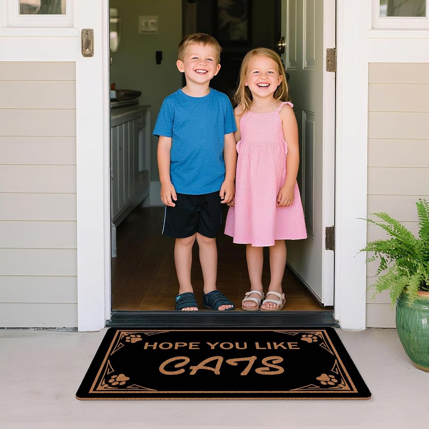 Hope You Like Cats Doormat 30x17 Inch, Cute Cat Front Doormat, Welcome Door Mat for Entryway Porch, Inside Outside Entry with Non-Slip PVC Backing, Funny Cat Decor