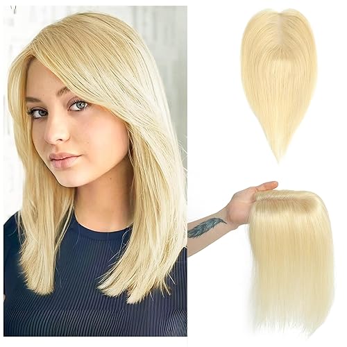 Toppers para el cabello para mujeres con cabello fino real sin flequillo (rubio más claro)