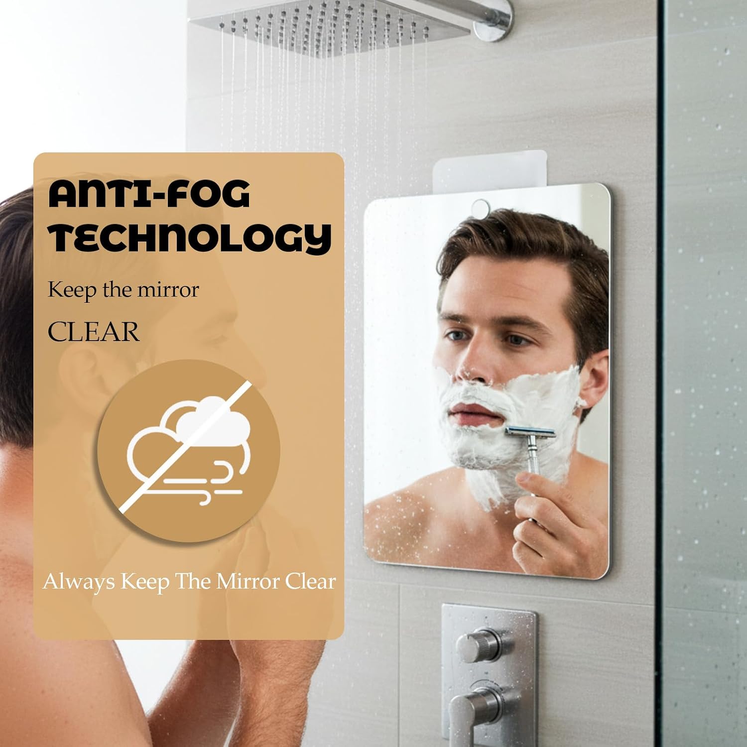 Shower Mirror Fogless for Shaving, 6.6" L x 5.1" W, Anti-Fog Frameless Bathroom Wall Mirror, Bathroom Accessories Shatterproof Men's Woman Wall Mirrors Hanging Makeup