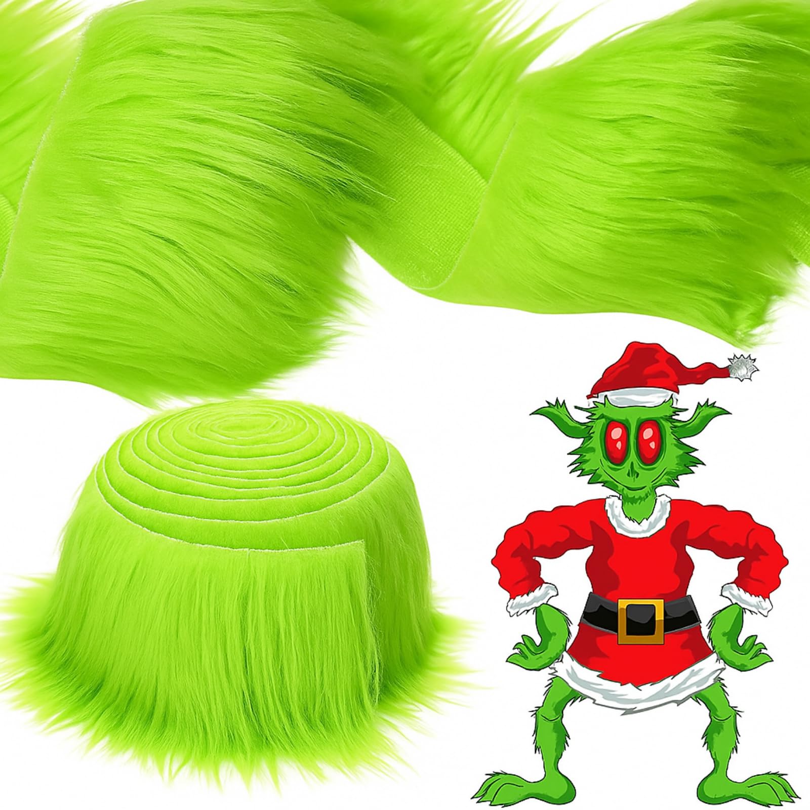 Tatuo 4 x 200 Inch Green Faux Fur Fabric Halloween Fluffy Fuzzy Craft Fake Fur Cuts Shaggy Synthetic Plush Patch Sewing DIY Winter Christmas Costume