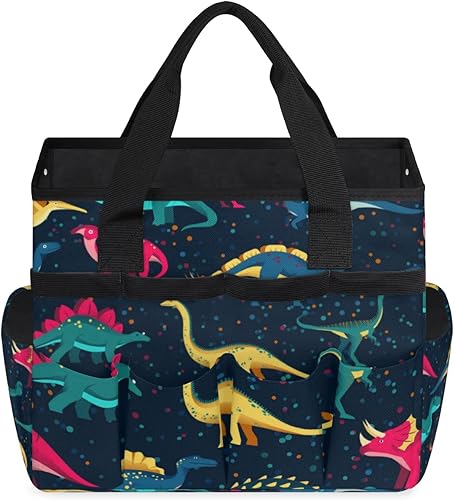 Miniatura 2 de Bolsa de herramientas de jardín con patrón de dinosaurios coloridos para mujeres y hombres, bolsas de almacenamiento de herramientas de jardinería