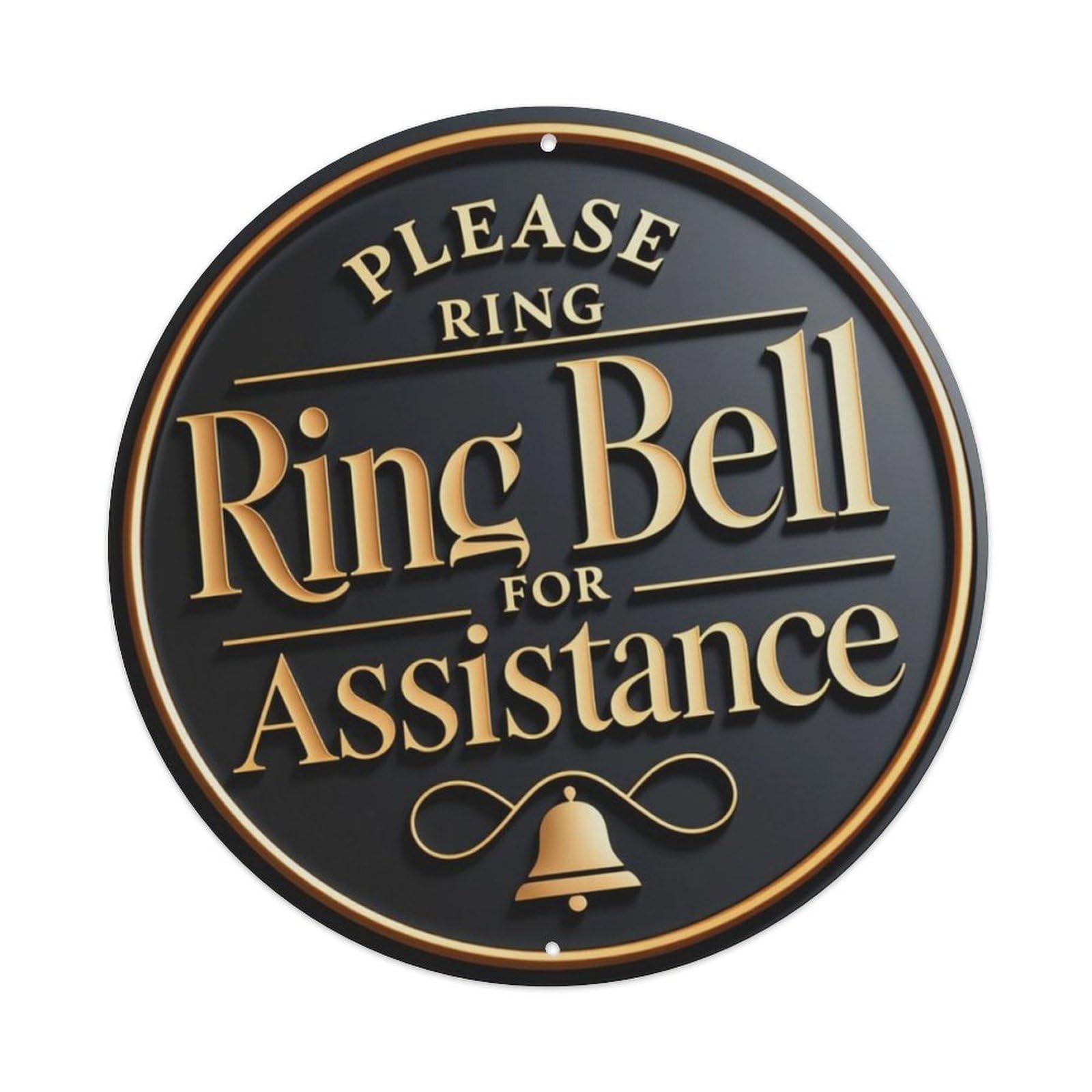 Please Ring Bell For Assistance Gold Embossed Round Sign Vintage Aluminium Metal Sign, Retro Wall Decor for Home, Bar, Garage & Farmhouse 20x20cm