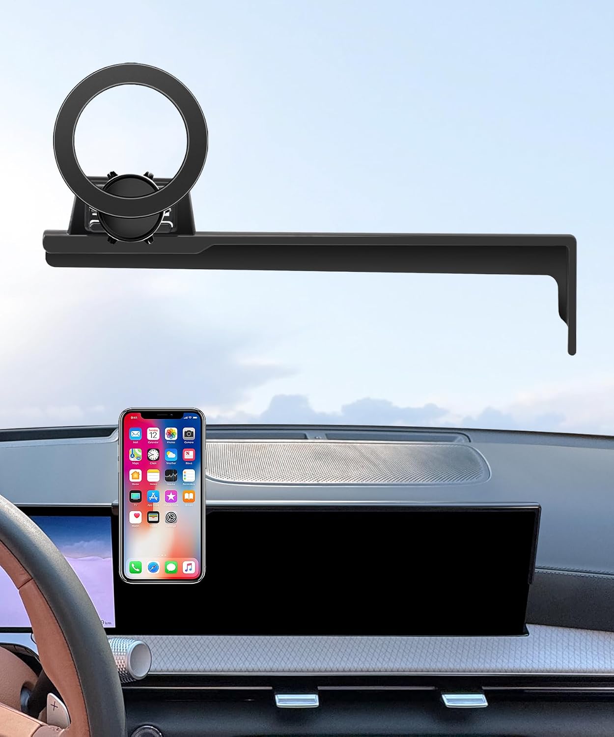 Car Phone Holder for 2025 Genesis GV8/G80 27-Inch Screen Fixed Clip, 360° Rotation Phone Mount Compatible with MagSafe, Cell Phone Holder Does Not Affect Air Vent